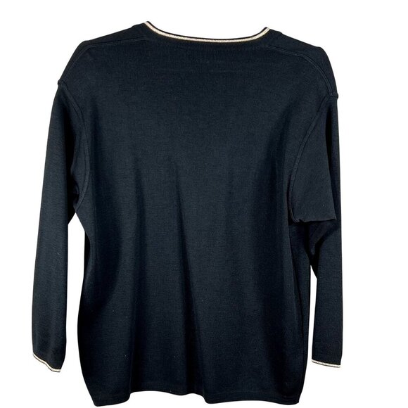 Talbots Womens XL Black Wool Cardigan Gold Embroidery Italy Made Button Up Artsy - Picture 3 of 16